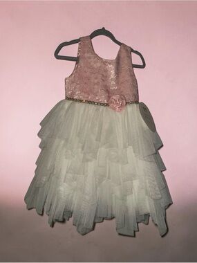 NEW 3T American Princess Pink and Cream Layered Tulle Party Dress